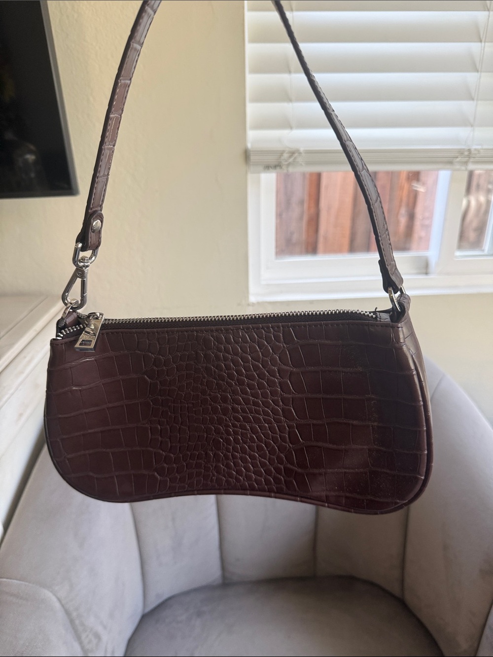 JW PEI Croc-Embossed Mini Shoulder Bag in Dark Brown